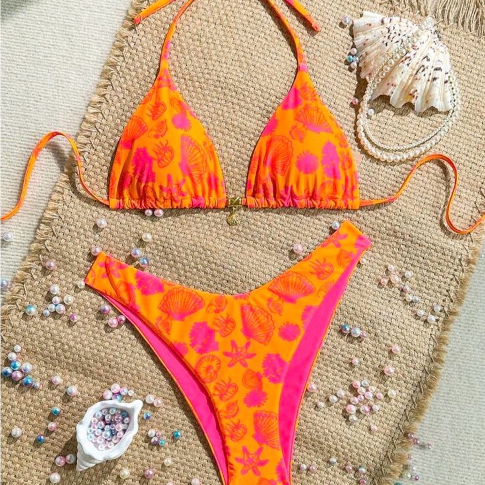 Vibrant Orange and Pink Bikini Set